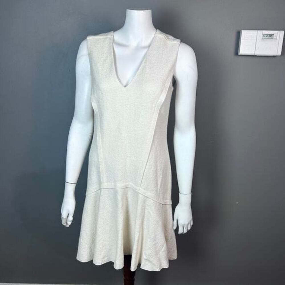 Ann Taylor dress size 4 felt boucle wool cream drop waist school girl minimalist